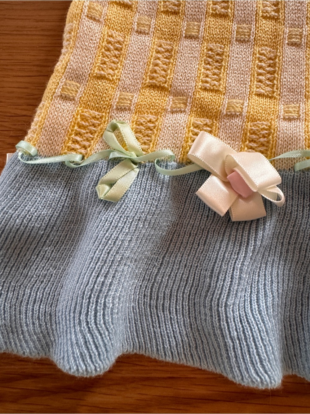 Lacemade Yellow flowered Knit Skirt with Blue Ruffle Hem & Matching Sweater Set - Picture 5 of 10